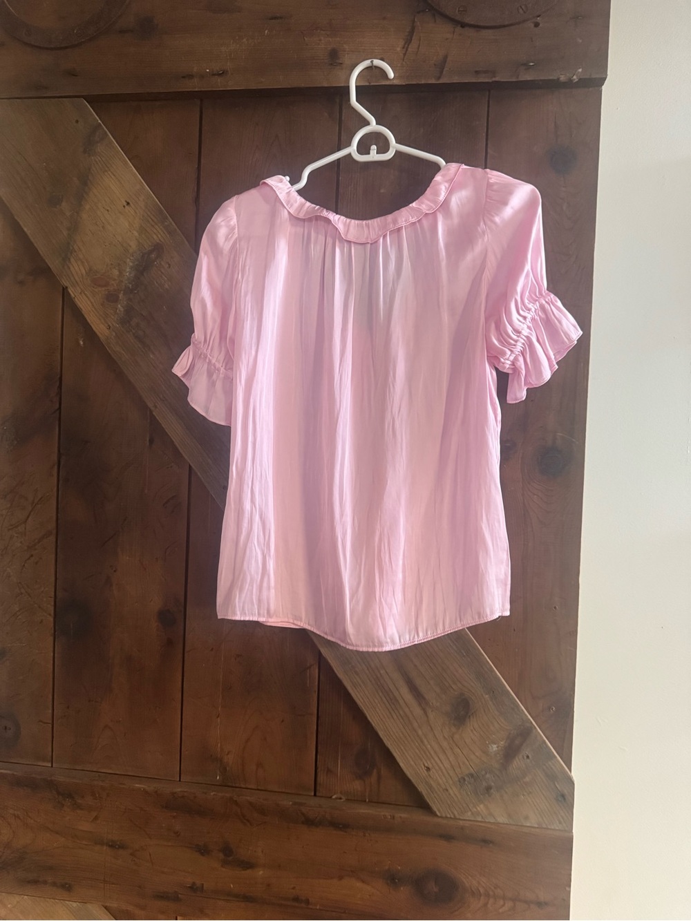 J. Crew Light Pink Ruffle Scoop Neck Blouse - Picture 2 of 2